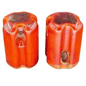 2 Vintage Red Orange Ceramic Porcelain Electrical Insulator Two Retro Home Decor